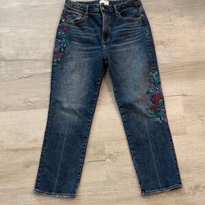 DRIFTWOOD Stella Straight-Leg Jeans Red & Green Floral Embroidery 29